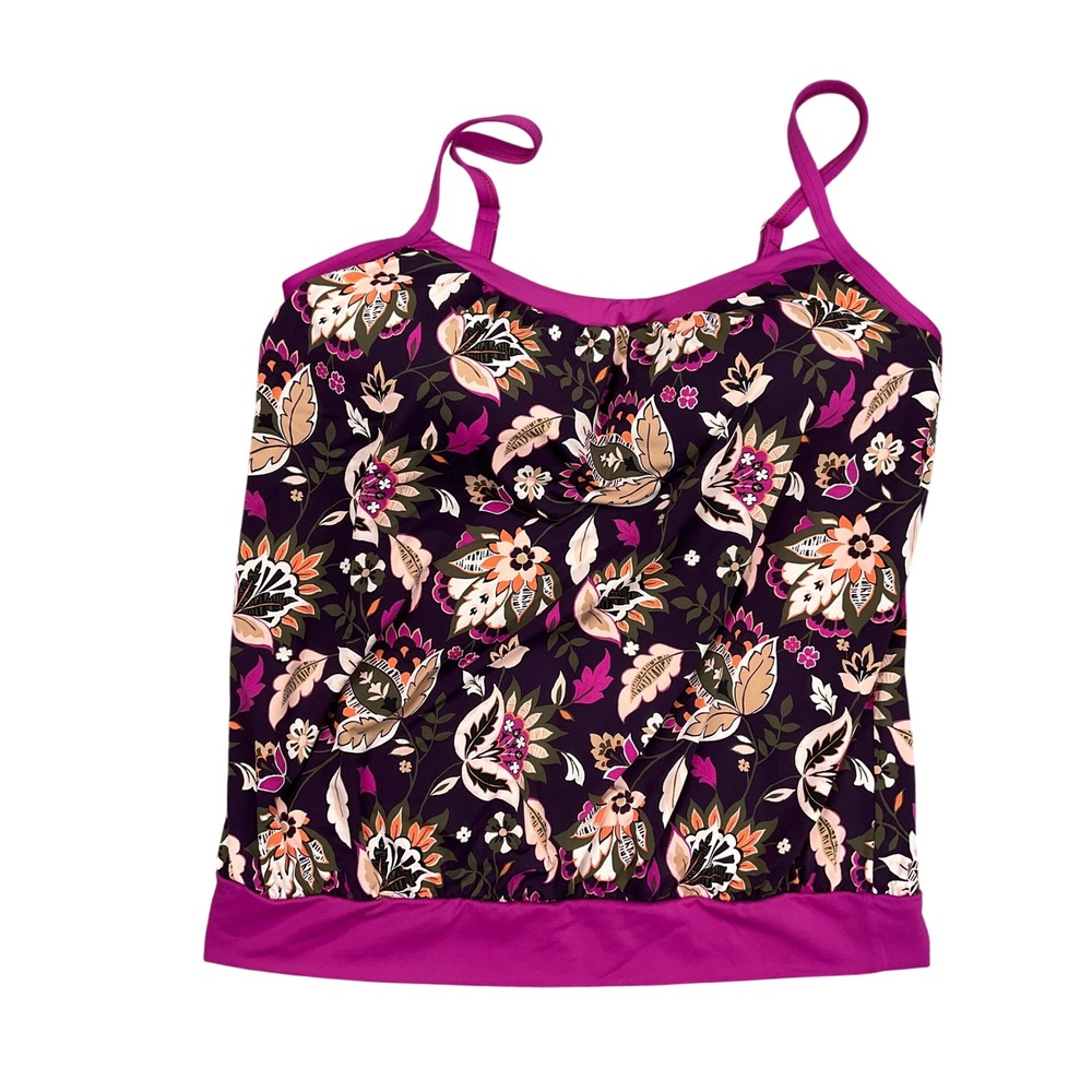 Lands End Tankini Top Womens 12‎ Purple Floral Paisley Blouson Swimwear